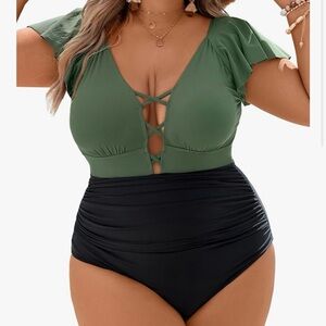 Elegant Green and Black One-Piece Swimsuit